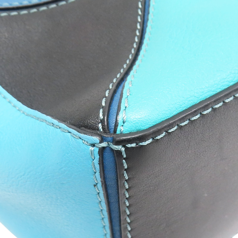 藍色拚色 牛皮 Mini Puzzle 肩背包【LOEWE 羅威】 051947-10