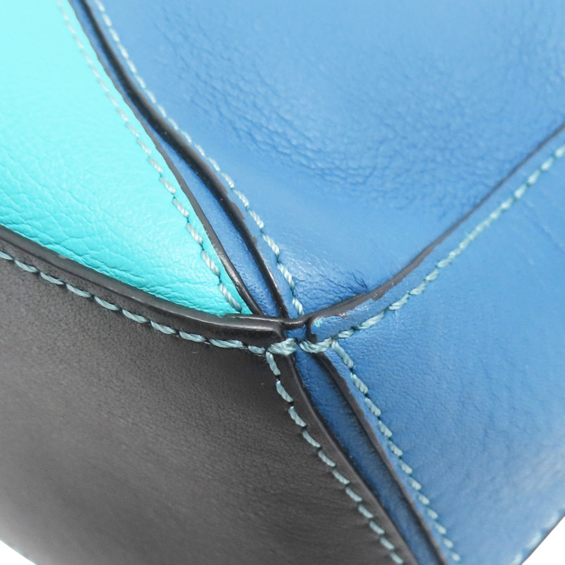 藍色拚色 牛皮 Mini Puzzle 肩背包【LOEWE 羅威】 051947-11