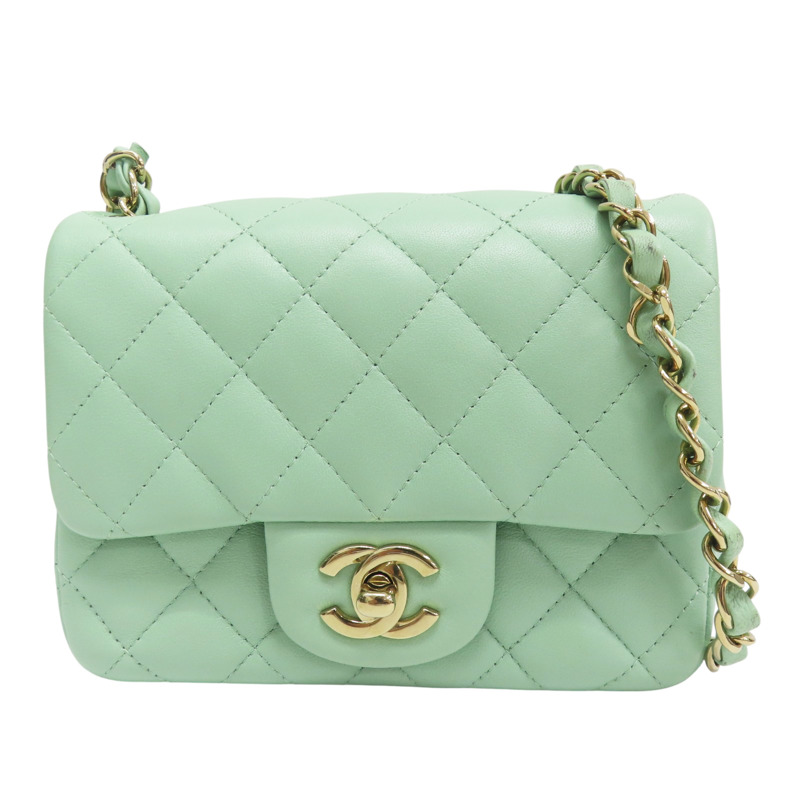 綠色 菱格紋 羊皮 鏈帶 肩背包 金釦【CHANEL 香奈兒】 A35200-0