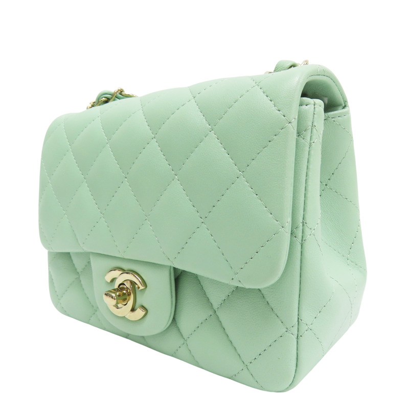 綠色 菱格紋 羊皮 鏈帶 肩背包 金釦【CHANEL 香奈兒】 A35200-2