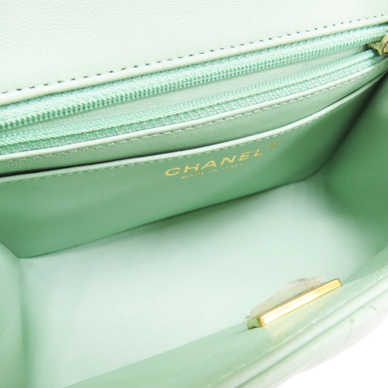 綠色 菱格紋 羊皮 鏈帶 肩背包 金釦【CHANEL 香奈兒】 A35200-4