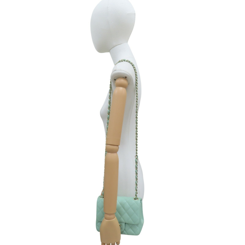 綠色 菱格紋 羊皮 鏈帶 肩背包 金釦【CHANEL 香奈兒】 A35200-8