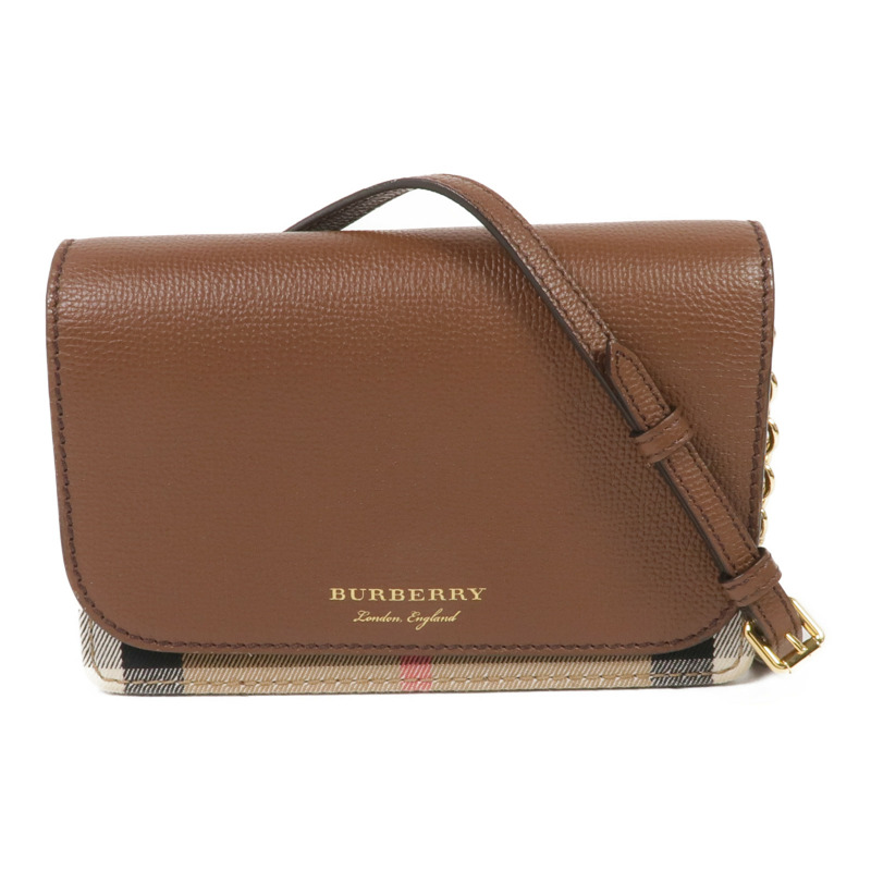 BURBERRY 牛皮皮革/帆布Chain Shoulder金扣鏈帶肩背袋-0