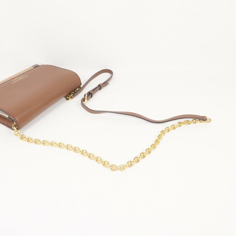BURBERRY 牛皮皮革/帆布Chain Shoulder金扣鏈帶肩背袋-4