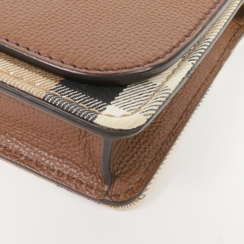 BURBERRY 牛皮皮革/帆布Chain Shoulder金扣鏈帶肩背袋-5