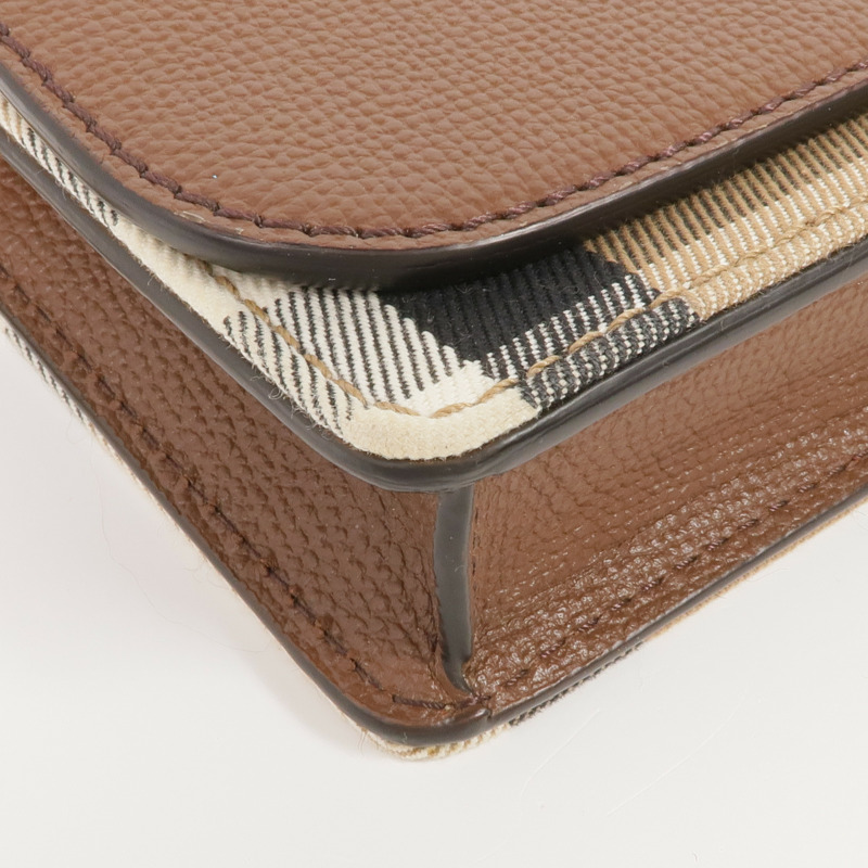 BURBERRY 牛皮皮革/帆布Chain Shoulder金扣鏈帶肩背袋-6