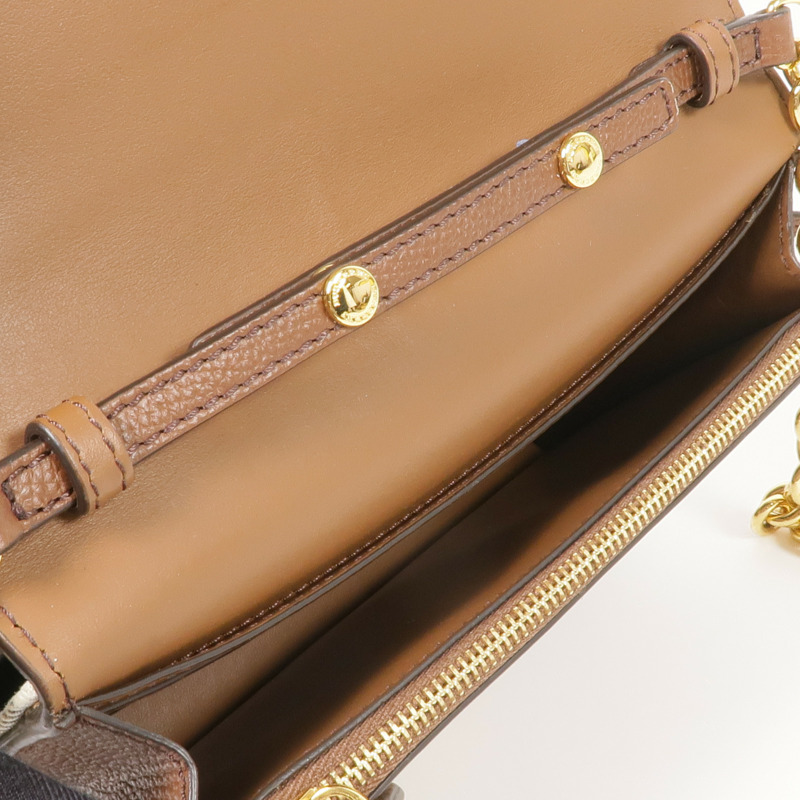 BURBERRY 牛皮皮革/帆布Chain Shoulder金扣鏈帶肩背袋-11