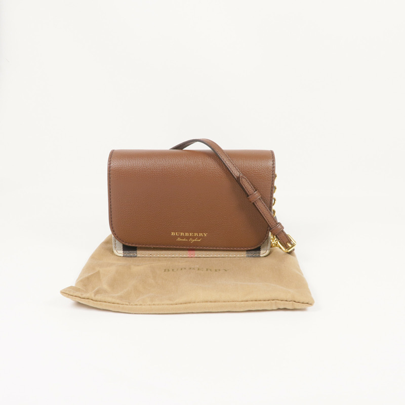 BURBERRY 牛皮皮革/帆布Chain Shoulder金扣鏈帶肩背袋-15