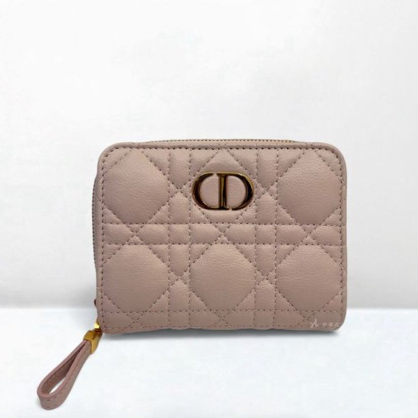 Dior短夾 Caro Scarlet淡粉色小牛皮籐格紋兩折短夾S5032UWHC_M413-0
