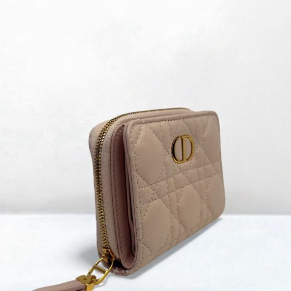 Dior短夾 Caro Scarlet淡粉色小牛皮籐格紋兩折短夾S5032UWHC_M413-1