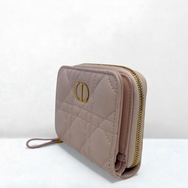 Dior短夾 Caro Scarlet淡粉色小牛皮籐格紋兩折短夾S5032UWHC_M413-2