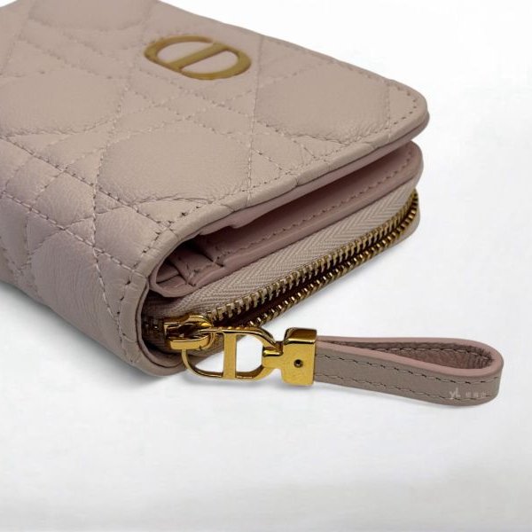 Dior短夾 Caro Scarlet淡粉色小牛皮籐格紋兩折短夾S5032UWHC_M413-7