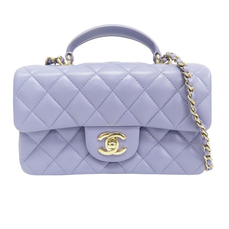 紫色 菱格紋 羊皮 手把 鏈帶 肩背包【CHANEL 香奈兒】 AS2431-0
