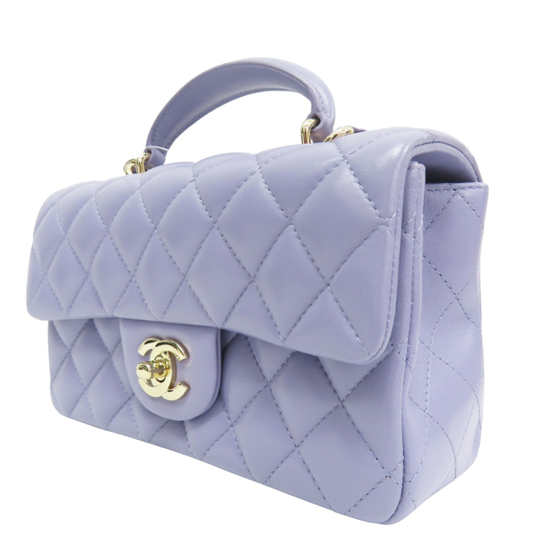 紫色 菱格紋 羊皮 手把 鏈帶 肩背包【CHANEL 香奈兒】 AS2431-2