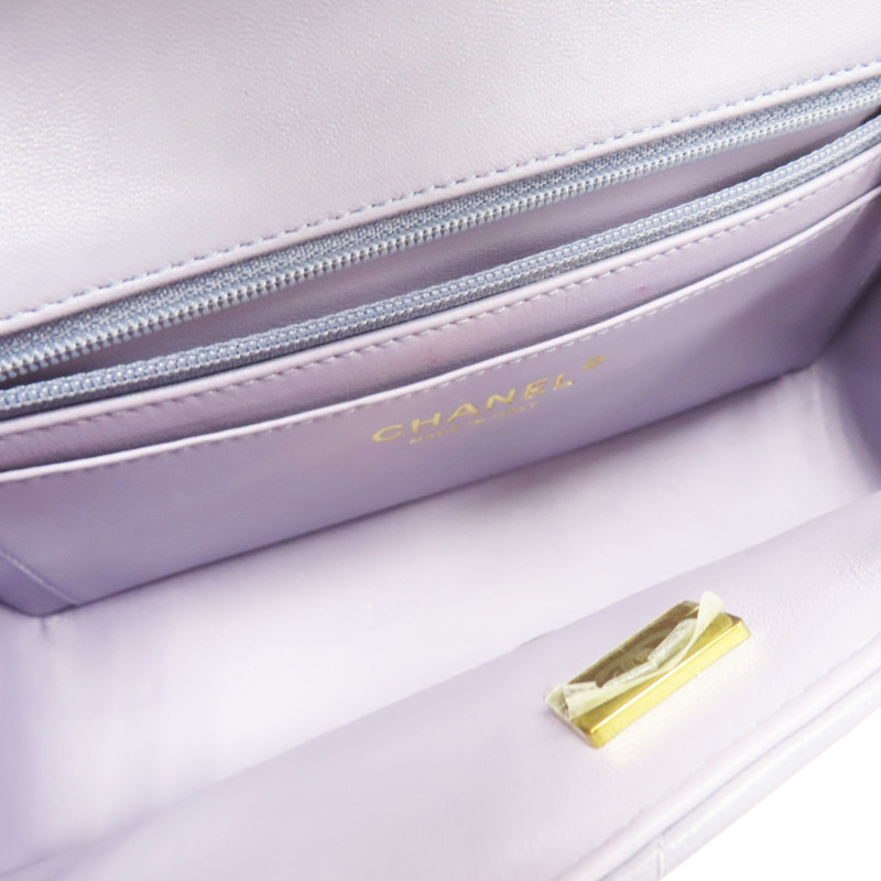 紫色 菱格紋 羊皮 手把 鏈帶 肩背包【CHANEL 香奈兒】 AS2431-4