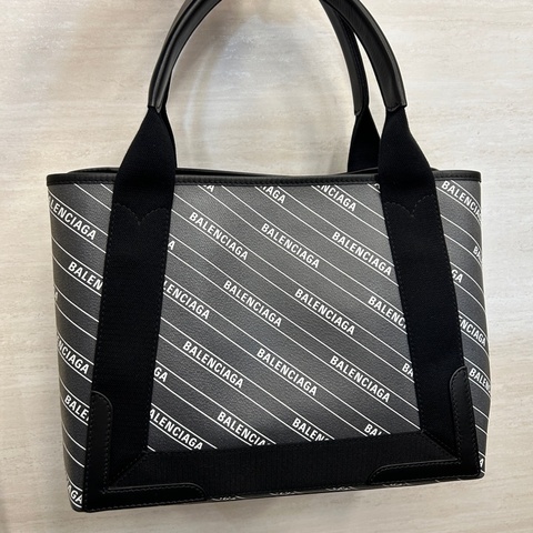 Balenciaga 灰pvc黑牛皮滿版logo navy cabas s號托特包