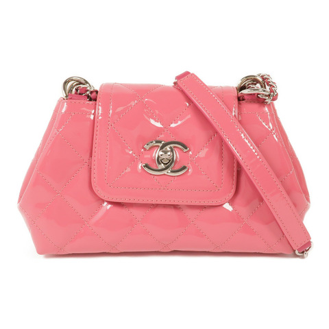 CHANEL 漆皮皮革Chain Shoulder銀扣鏈帶肩背袋