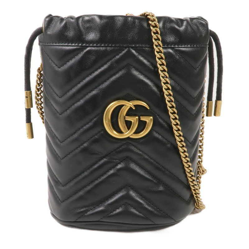 GUCCI 皮革GG Marmont Mini Bucket Bag金扣鏈帶肩背袋-0