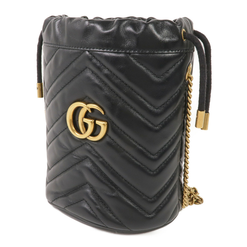 GUCCI 皮革GG Marmont Mini Bucket Bag金扣鏈帶肩背袋-2