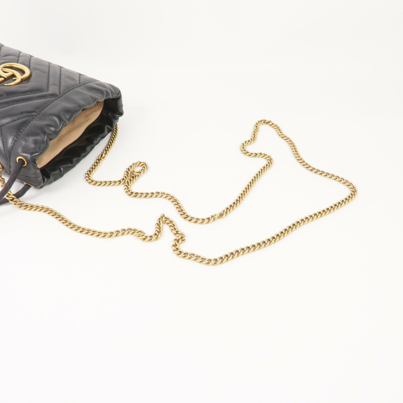 GUCCI 皮革GG Marmont Mini Bucket Bag金扣鏈帶肩背袋-4