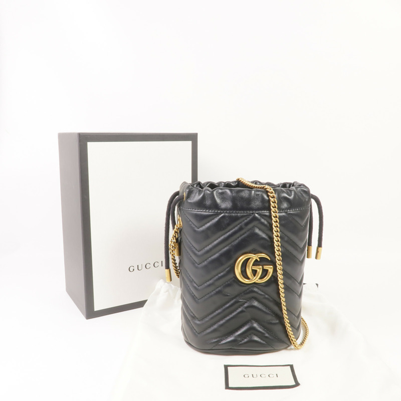 GUCCI 皮革GG Marmont Mini Bucket Bag金扣鏈帶肩背袋-13