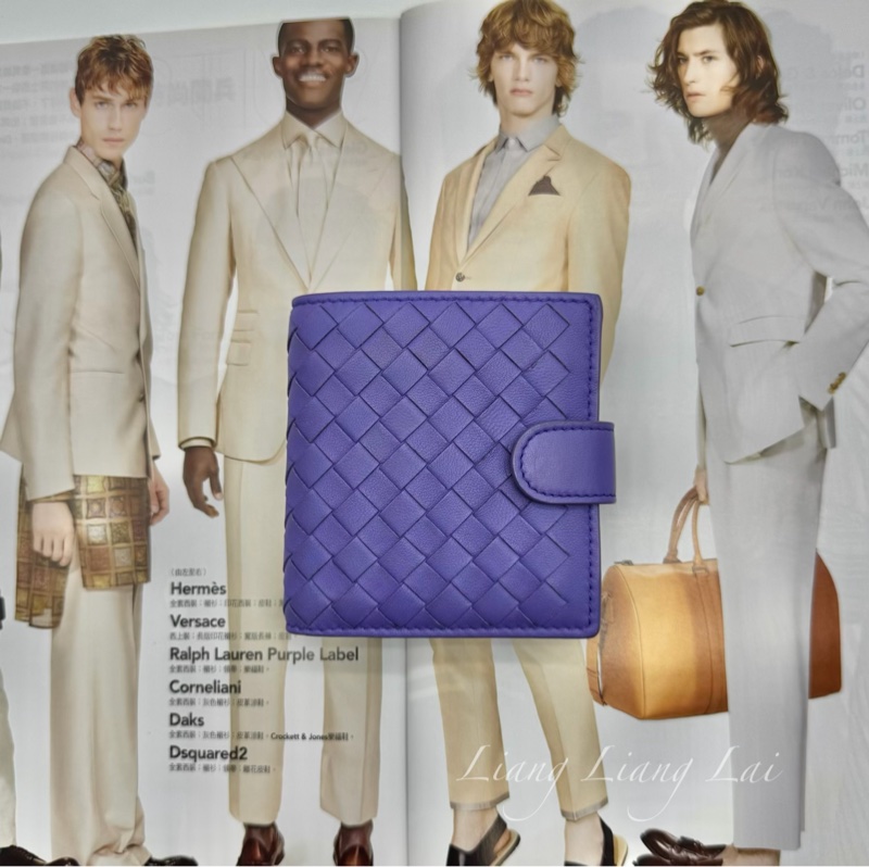 BOTTEGA VENETA BV 經典編織小羊皮藍紫色釦式短夾-0