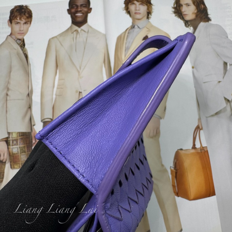 BOTTEGA VENETA BV 經典編織小羊皮藍紫色釦式短夾-11