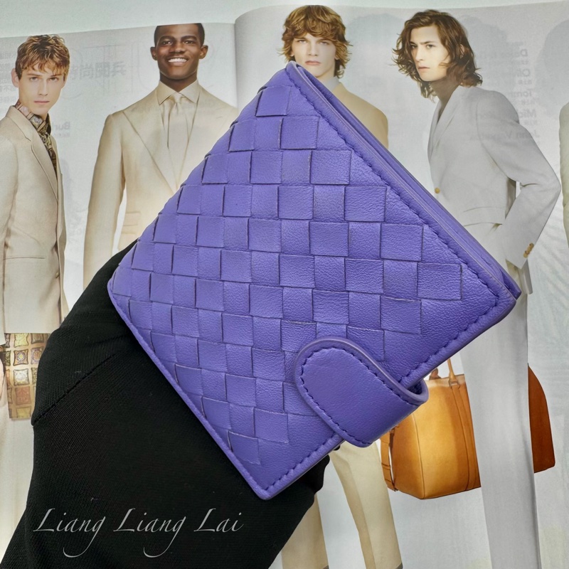 BOTTEGA VENETA BV 經典編織小羊皮藍紫色釦式短夾-13