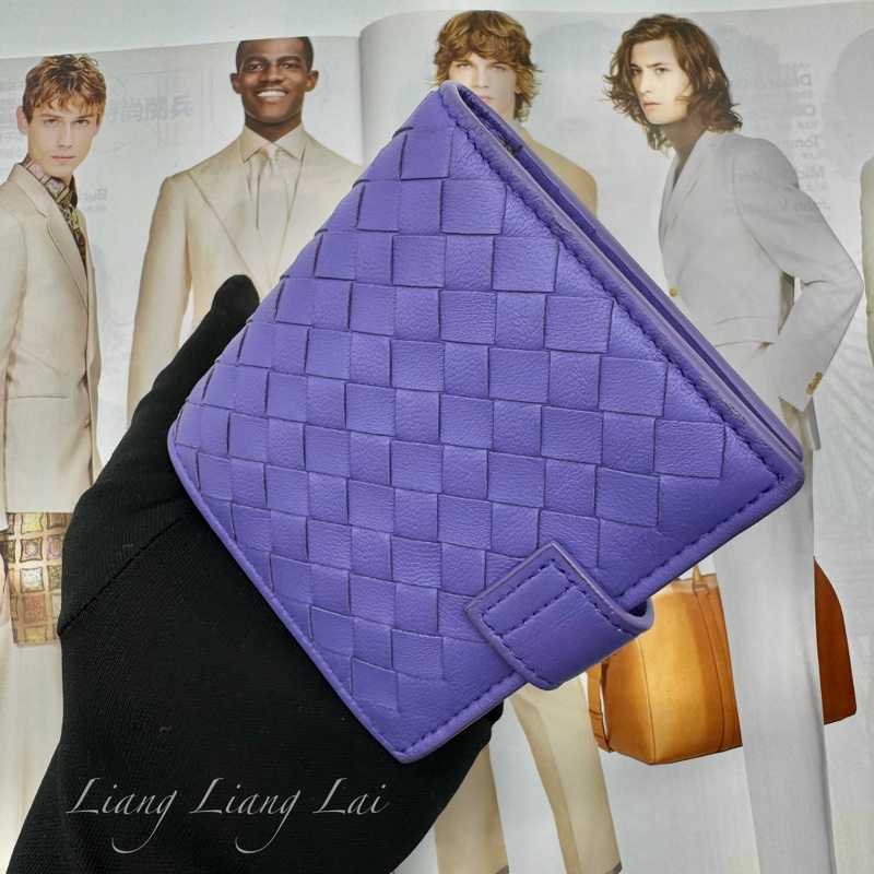 BOTTEGA VENETA BV 經典編織小羊皮藍紫色釦式短夾-14