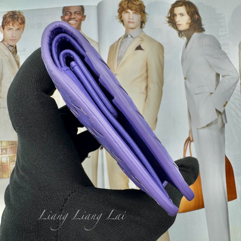 BOTTEGA VENETA BV 經典編織小羊皮藍紫色釦式短夾-16