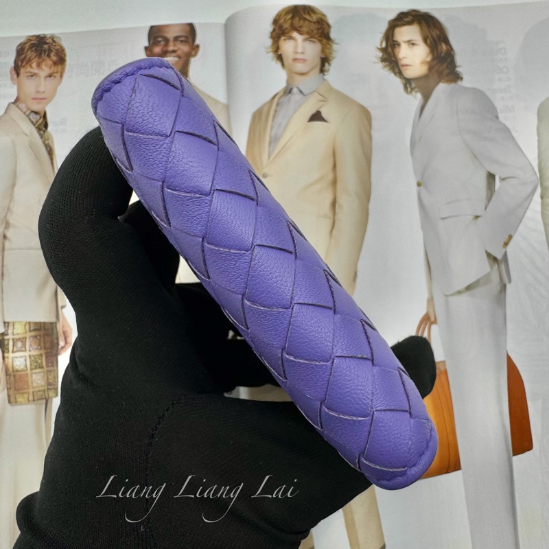 BOTTEGA VENETA BV 經典編織小羊皮藍紫色釦式短夾-17