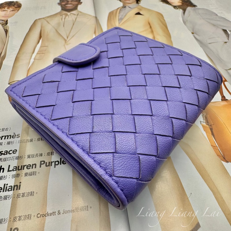 BOTTEGA VENETA BV 經典編織小羊皮藍紫色釦式短夾-21