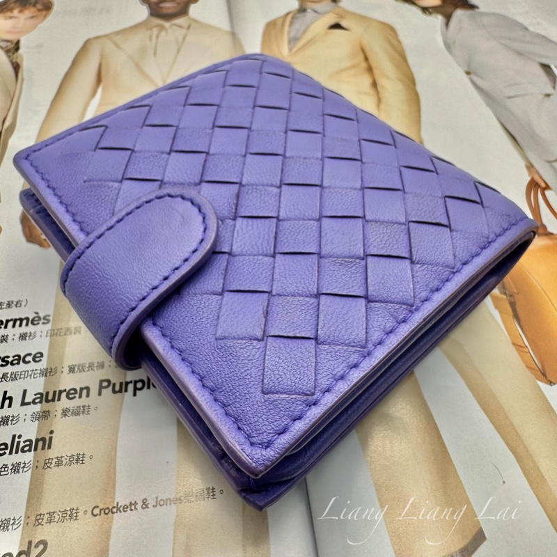BOTTEGA VENETA BV 經典編織小羊皮藍紫色釦式短夾-22