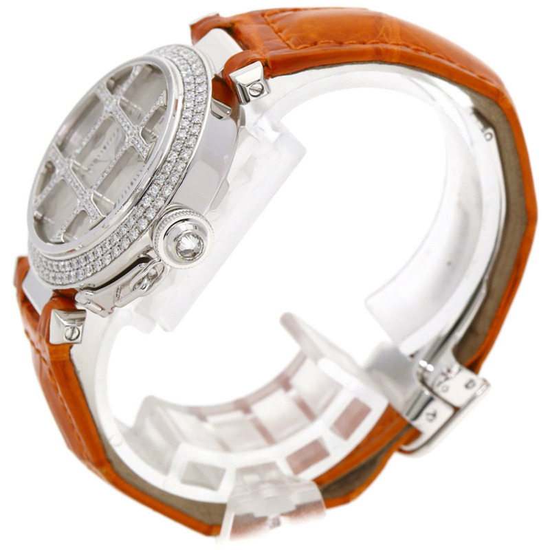 卡地亞 Pasha 32毫米網格鑲鑽腕錶 WJ105741,18K 白金,鱷魚皮錶帶,鑲鑽,女士款-1