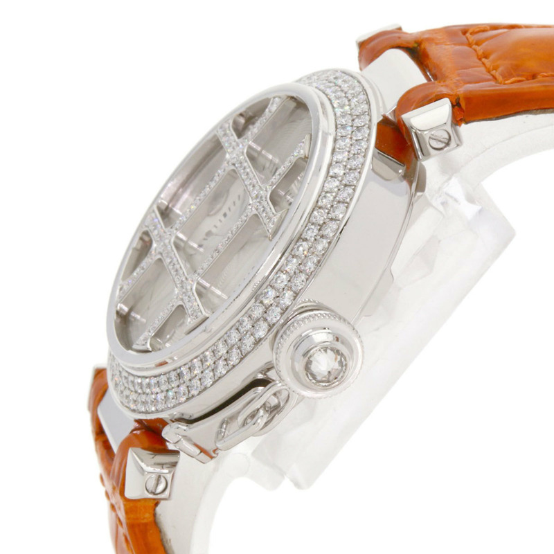 卡地亞 Pasha 32毫米網格鑲鑽腕錶 WJ105741,18K 白金,鱷魚皮錶帶,鑲鑽,女士款-4