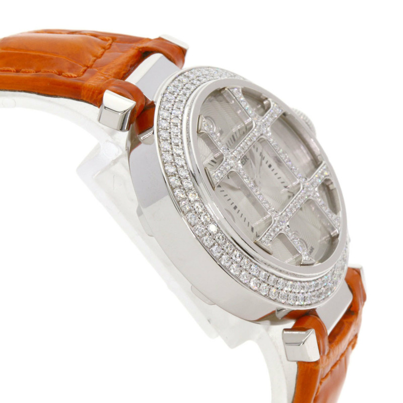 卡地亞 Pasha 32毫米網格鑲鑽腕錶 WJ105741,18K 白金,鱷魚皮錶帶,鑲鑽,女士款-5