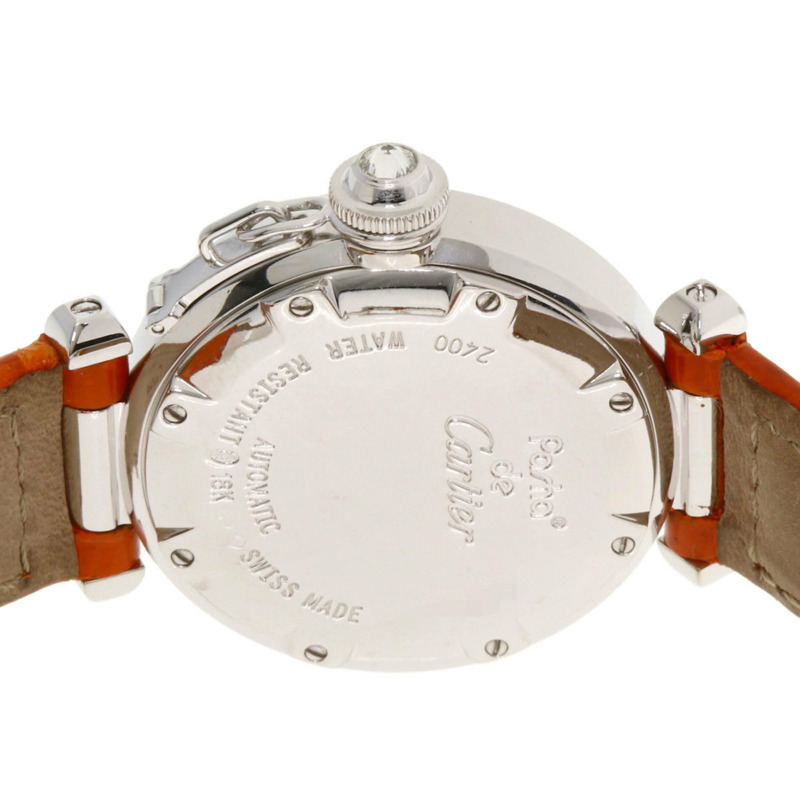 卡地亞 Pasha 32毫米網格鑲鑽腕錶 WJ105741,18K 白金,鱷魚皮錶帶,鑲鑽,女士款-6