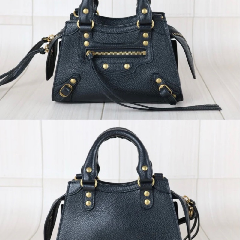 「JL精品代購」97新 Balenciaga 黑金機車包city bag nano-2