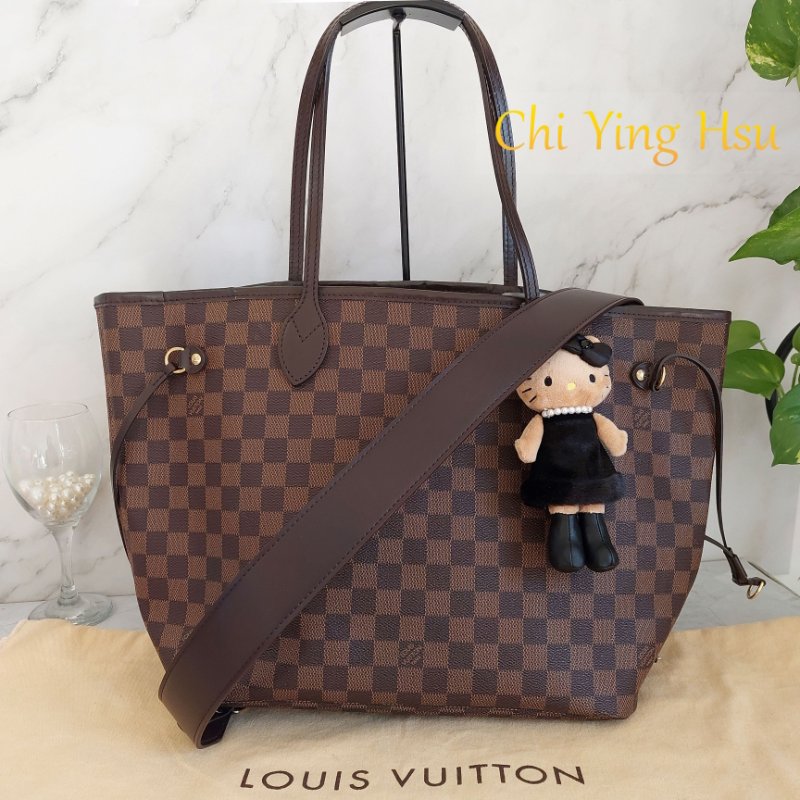 LV Neverfull MM 🎀現品實拍🎀中款 棋盤格 托特包 N51105~~二手約9成新-0