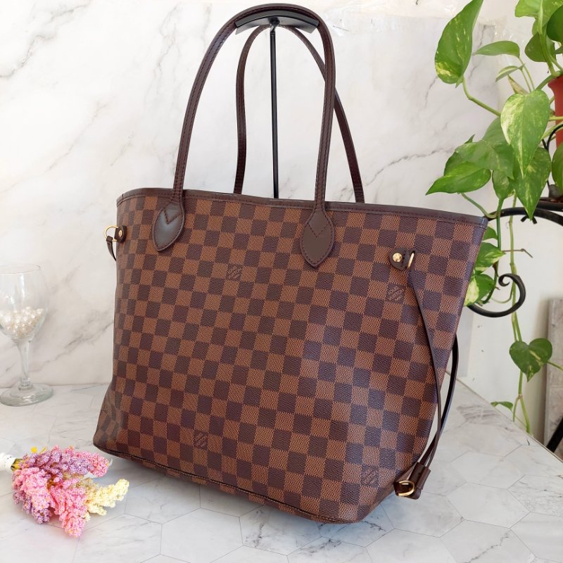 LV Neverfull MM 🎀現品實拍🎀中款 棋盤格 托特包 N51105~~二手約9成新-3