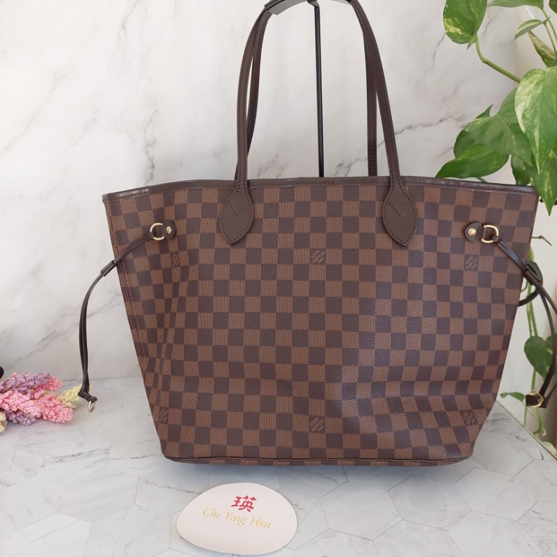 LV Neverfull MM 🎀現品實拍🎀中款 棋盤格 托特包 N51105~~二手約9成新-4