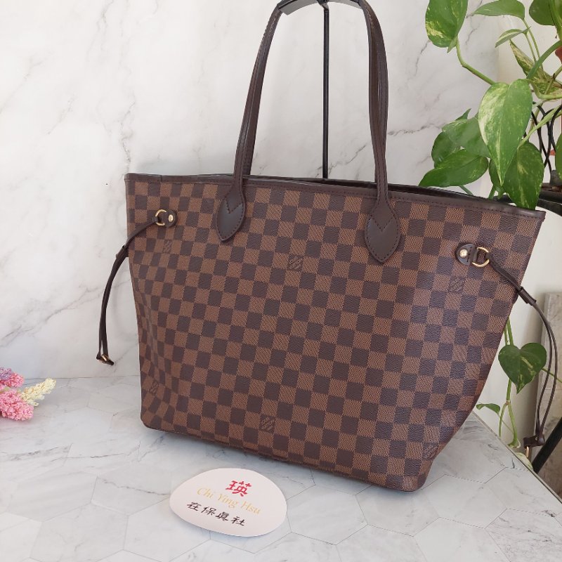 LV Neverfull MM 🎀現品實拍🎀中款 棋盤格 托特包 N51105~~二手約9成新-16