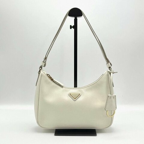 PRADA 白色十字紋牛皮肩背腋下包 22*18*6.5 99新配件塵袋