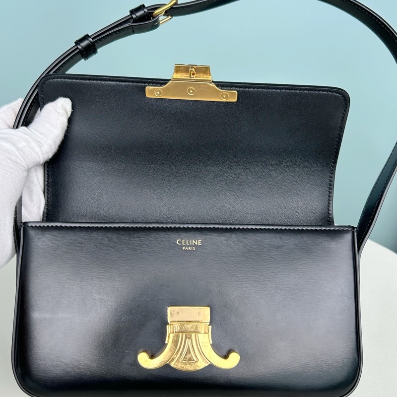 Celine Triomphe 凱旋門黑金 肩背包-8