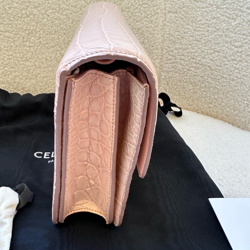 Celine 賽琳 極品鱷魚皮box 中號 櫻花粉 銀扣專櫃在售19萬rmb,普皮價秒,康康平替99新,帶肩帶,附件防塵袋-1