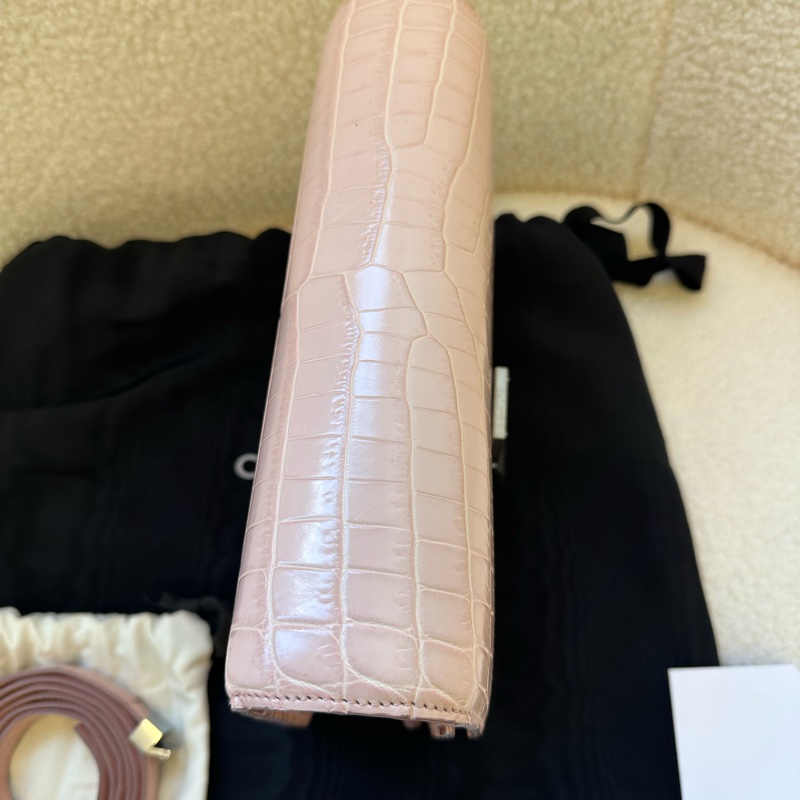 Celine 賽琳 極品鱷魚皮box 中號 櫻花粉 銀扣專櫃在售19萬rmb,普皮價秒,康康平替99新,帶肩帶,附件防塵袋-2