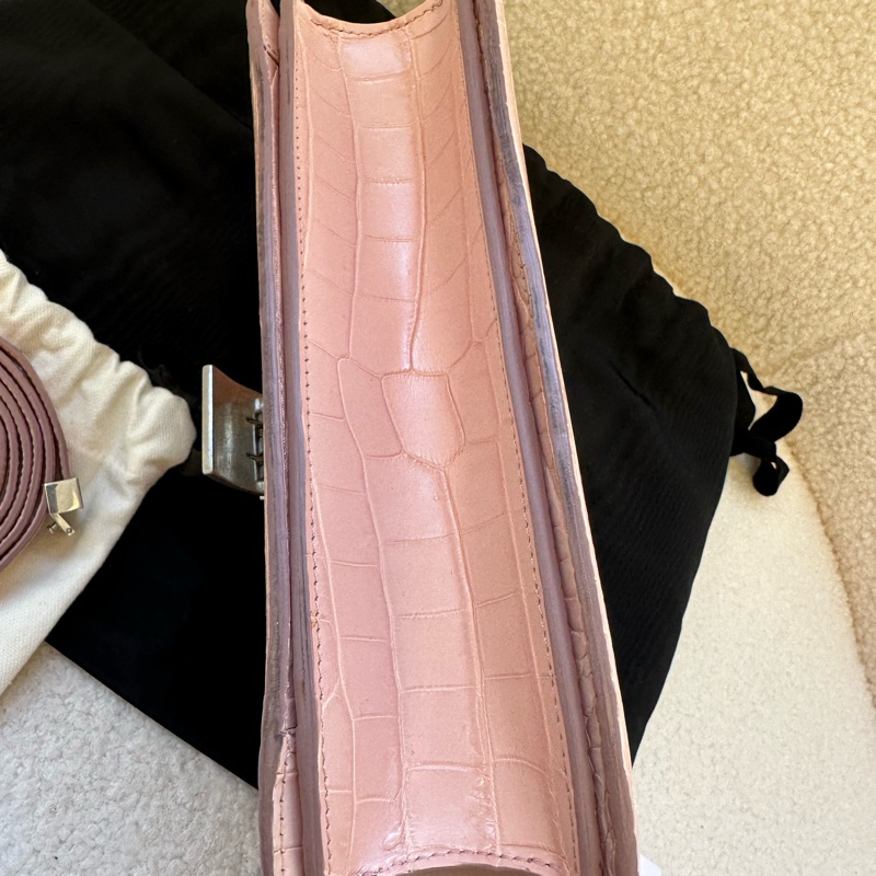 Celine 賽琳 極品鱷魚皮box 中號 櫻花粉 銀扣專櫃在售19萬rmb,普皮價秒,康康平替99新,帶肩帶,附件防塵袋-3