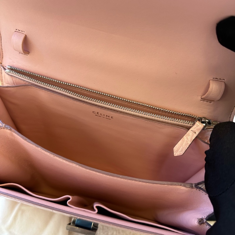 Celine 賽琳 極品鱷魚皮box 中號 櫻花粉 銀扣專櫃在售19萬rmb,普皮價秒,康康平替99新,帶肩帶,附件防塵袋-8