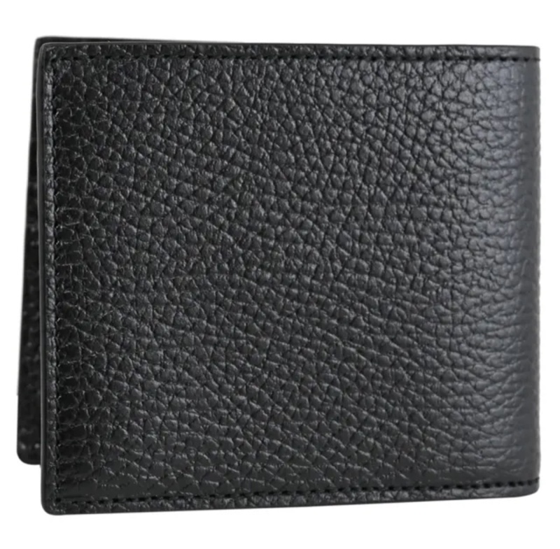 GUCCI 古馳 金屬雙G LOGO天然皮革對折4卡零錢短夾(黑)-1