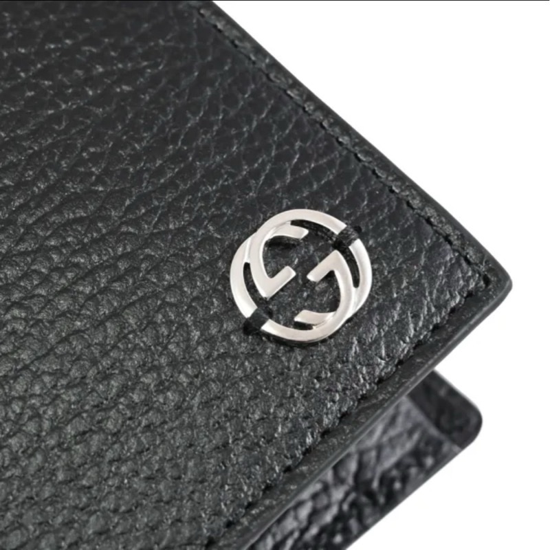GUCCI 古馳 金屬雙G LOGO天然皮革對折4卡零錢短夾(黑)-3